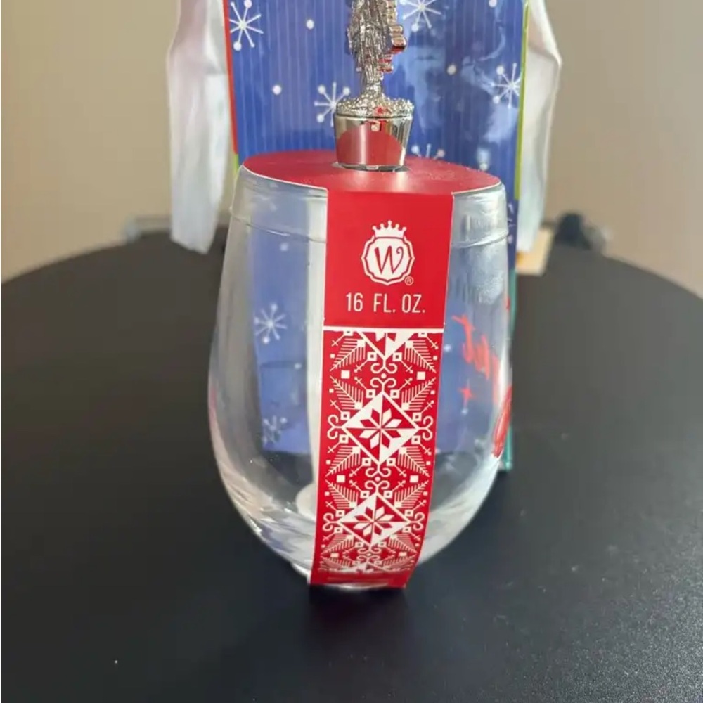 Wondershop Festive Clear Glass Ornament with Red Accents wine glass with stopper